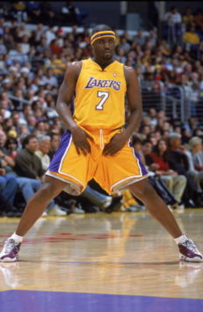 25 Dec 2000:  Isaiah Rider #8 of the Los Angeles Lakers looks on during the game against the Portland Trail Blazers at the STAPLES Center in Los Angeles, California. The Trail Blazers defeated the Lakers 109-104.   NOTE TO USER: It is expressly understood