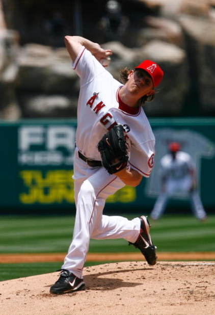 ANAHEIM, CA - JUNE 14:  Jered Weaver #36 of the Los Angeles Angels of Anaheim pitches against the San Diego Padres at Angel Stadium on June 14, 2009 in Anaheim, California. The Angels defeated the Padres 6-0.  (Photo by Jeff Gross/Getty Images)