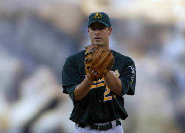 ANAHEIM, CA - SEPTEMBER 24:  Pitcher Mark Mulder #20 of the Oakland Athletics delivers a pitch against the Anaheim Angels during the game at Angel Stadium of Anaheim, on September 24, 2004 in Anaheim, California. The Angels won 6-2.  (Photo by Lisa Blumen