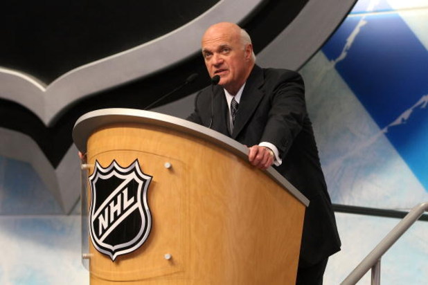 MONTREAL, QC - JUNE 26:  CEO, President and General Managr Lou Lamoriello of the New Jersey Devils announces that with the #20 overall pick the Devils selected Jacob Josefson during the first round of the 2009 NHL Entry Draft at the Bell Centre on June 26