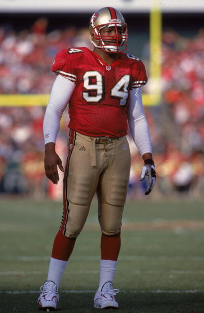 12 Dec 1999:  Charles Haley #94 of the San Francisco 49ers looks on from the field during the game against the Atlanta Falcons at 3 Comm Park in San Francisco, California. The 49ers defeated the Falcons 26-7. Mandatory Credit: Tom Hauck  /Allsport