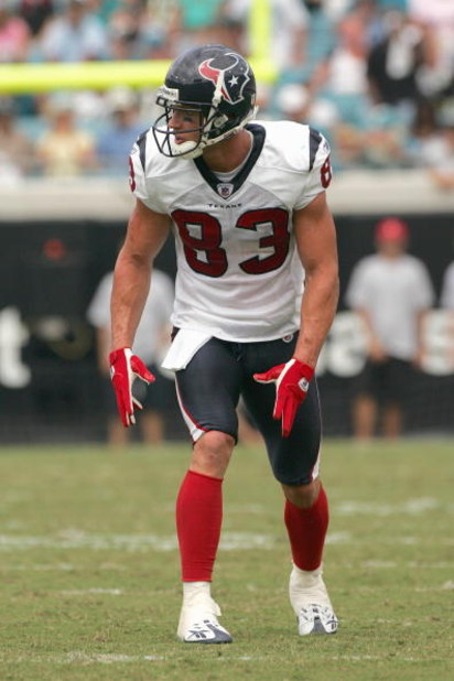 JACKSONVILLE, FL - SEPTEMBER 28: Kevin Walters #83 of the Houston Texans gets ready to move at the snap during the game against the Jacksonville Jaguars at Jacksonville Municipal Stadium on September 28, 2008 in Jacksonville, Florida. (Photo by Sam Gree