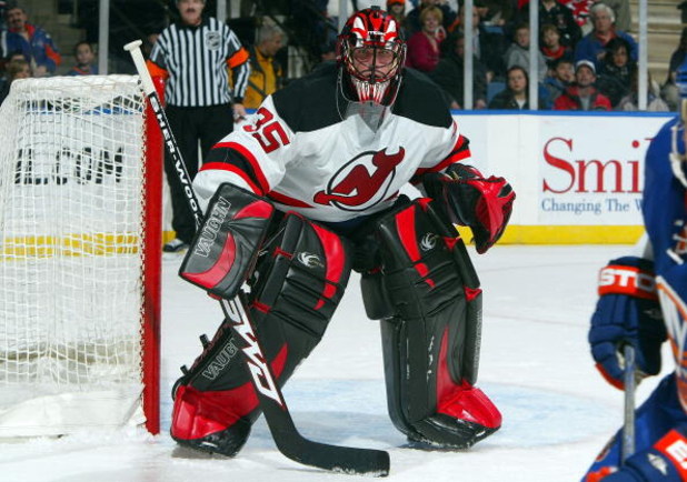 UNIONDALE, NY - FEBRUARY 21:  Scott Clemmensen #35 of the New Jersey Devils skates against the New York Islanders on February 21, 2009 at Nassau Coliseum in Uniondale, New York.  (Photo by Jim McIsaac/Getty Images)