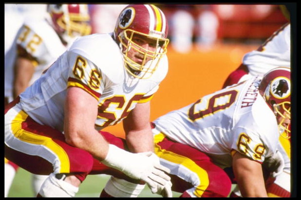 1 Dec 1991:  Offensive lineman Joe Jacoby of the Washington Redskins looks on during a game against the Los Angeles Rams at Anaheim Stadium in Anaheim, California.  The Redskins won the game, 27-6. Mandatory Credit: Mike Powell  /Allsport