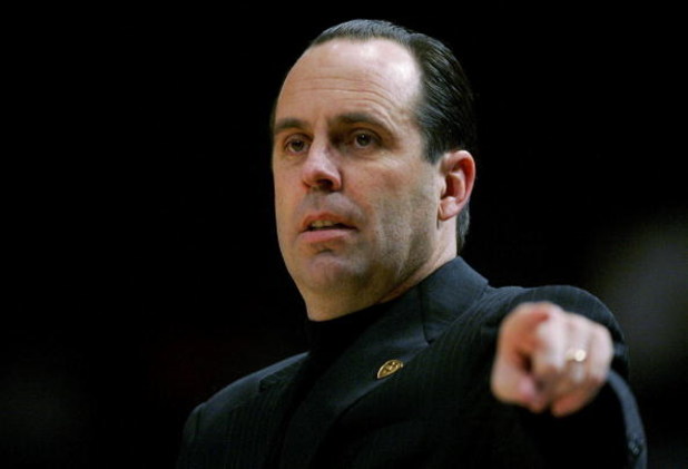 NEW YORK - MARCH 08:  Head coach Mike Brey of the Notre Dame Fighting Irish gives directions during the first round of the Big East Men's Basketball Championships against the Georgetown Hoyas at Madison Square Garden on March 8, 2006 in New York City.  (P