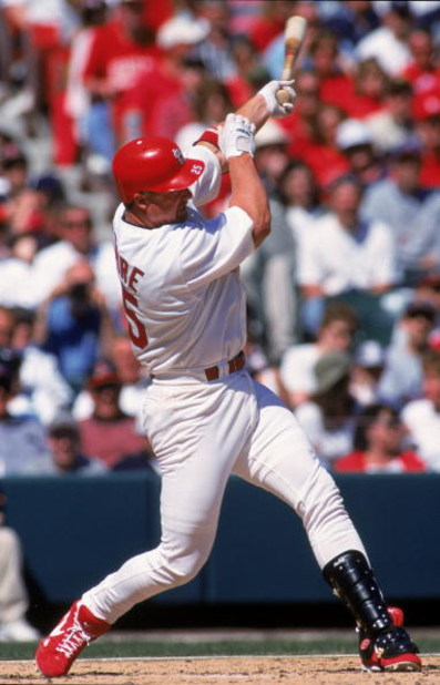 9 Apr 2000: Mark McGwire #25 of the St. Louis Cardinals swings at the pitch during the game against the Milwaukee Brweers at the Busch Stadium in St. Louis, Missouri. The Cardinals defeated the Brewers 11-2. Mandatory Credit: Elsa Hasch  /Allsport