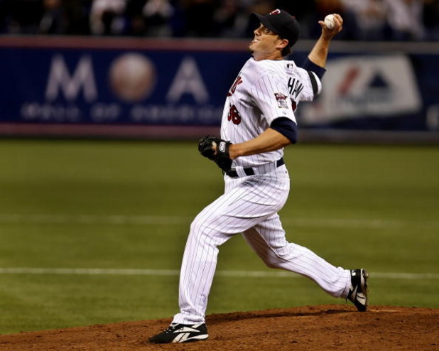 MINNEAPOLIS, MN - APRIL 2: Joe Nathan #36 of the Minnesota Twins pitches the ninth inning, earning a save for the Minnesota Twins in their home opener against the Baltimore Orioles on April 2, 2007 at the Metrodome in Minneapolis, Minnesota. (Photo by Sco