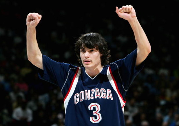OAKLAND, CA - MARCH 23:  Adam Morrison #3 of the Gonzaga Bulldogs calls a play against the UCLA Bruins during the third round game of the NCAA Division I Men's Basketball Tournament at the Arena in Oakland on March 23, 2006 in Oakland, California.  (Photo