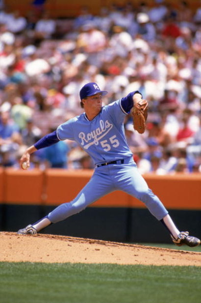 1989: Kevin Appier #55 of the Kansas City Royals delivers a pitch during a game in the 1989 MLB season.  (Photo by Tim DeFrisco/Getty Images)
