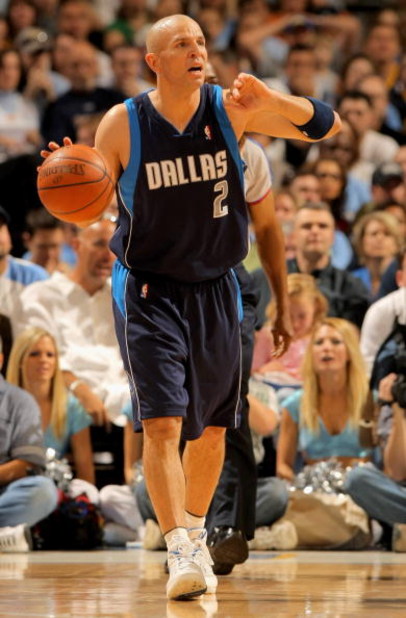 DENVER - MAY 03:  Jason Kidd #2 of the Dallas Mavericks controls the ball against the Denver Nuggets in Game One of the Western Conference Semifinals during the 2009 NBA Playoffs at Pepsi Center on May 3, 2009 in Denver, Colorado. The Nuggets defeated the