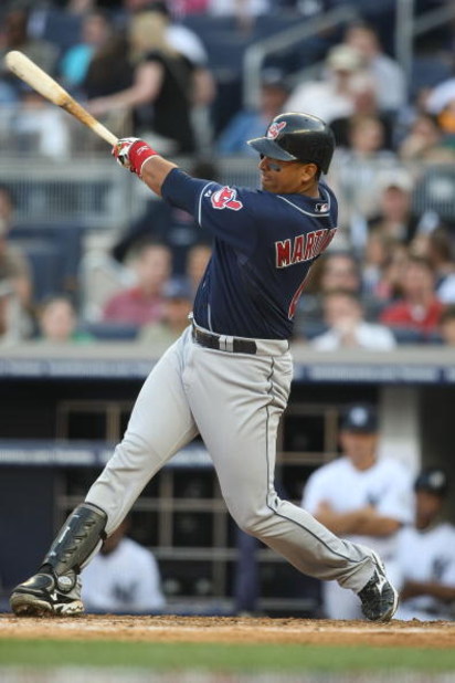 NEW YORK - APRIL 18:  Victor Martinez #41 of the Cleveland Indians at bat against the New York Yankees at Yankee Stadium on April 18, 2009 in the Bronx borough of New York City.  (Photo by Nick Laham/Getty Images)