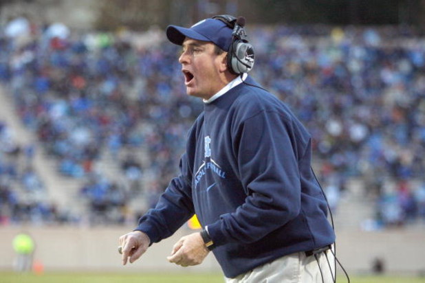 DURHAM, NC - NOVEMBER 29:  Head coach Butch Davis of the Duke Blue Devils yells to his players during the game against the North Carolina Tar Heels at Wallace Wade Stadium on November 29, 2008 in Durham, North Carolina. (Photo by Kevin C. Cox/Getty Images