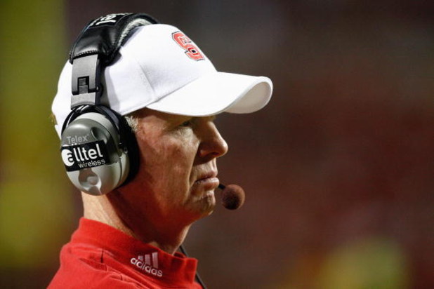 RALEIGH, NC - OCTOBER 16:  Head coach Tom O'Brien of the North Carolina State Wolfpack looks on during the game against the Florida State Seminoles at Carter-Finley Stadium on October 16, 2008 in Raleigh, North Carolina.  (Photo by Kevin C. Cox/Getty Imag