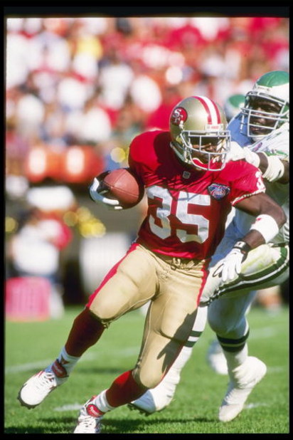 2 Oct 1994:  Running back Dexter Carter of the San Francisco 49ers moves the ball during a game against the Philadelphia Eagles at Candlestick Park in San Francisco, California.  The Eagles won the game, 40-8. Mandatory Credit: Otto Greule Jr.  /Allsport