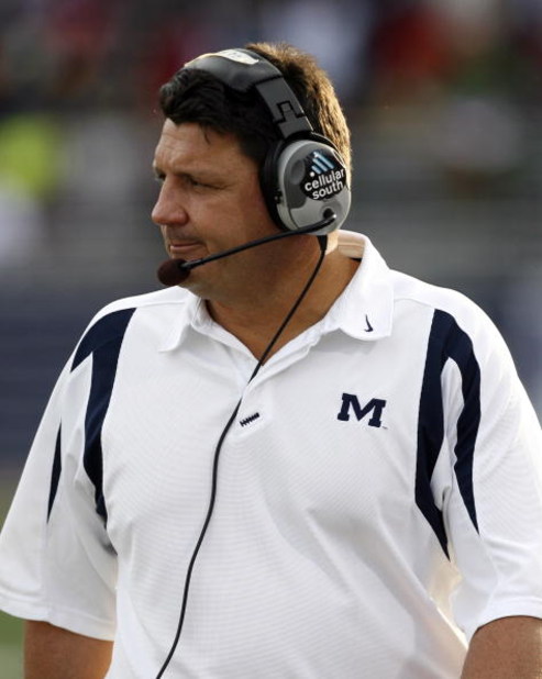 OXFORD, MS - NOVEMBER 17:  Ed Orgeron, head coach of the Mississippi Rebels of the Mississippi Rebels watches the action in a game against the LSU Tigers at Vaught-Hemingway Stadium at Hollingsworth Field November 17, 2007 in Oxford, Mississippi. LSU beat