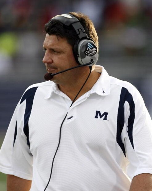 OXFORD, MS - NOVEMBER 17: Ed Orgeron, head coach of the Mississippi Rebels of the Mississippi Rebels watches the action in a game against the LSU Tigers at Vaught-Hemingway Stadium at Hollingsworth Field November 17, 2007 in Oxford, Mississippi. LSU beat