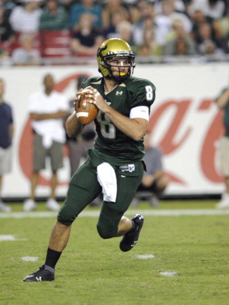 TAMPA, FL - OCTOBER 2:  Quarterback Matt Grothe #8 of the University of South Florida Bulls sets to pass against the Pittsburgh Panthers at Raymond James Stadium on October 2, 2008 in Tampa, Florida.  (Photo by Al Messerschmidt/Getty Images)