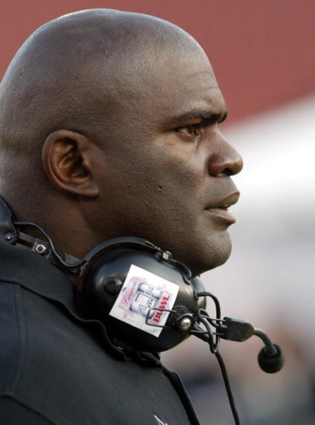 LOS ANGELES, CA - FEBRUARY 1:   Team Dream Coach Lawrence Taylor during the First Annual Lingerie Bowl, presented by PartyPoker.com, at the Los Angeles Coliseum on February 1st, 2004 in Los Angeles, California. (Photo by Frazer Harrison/Getty Images For H