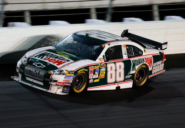 DARLINGTON, SC - MAY 10: Dale Earnhardt Jr., driver of the #88 Mountain Dew/AMP Energy/National Guard Chevrolet, races during the NASCAR Sprint Cup Series Dodge Challenger 500 on May 10, 2008 at Darlington Raceway in Darlington, South Carolina.  (Photo by