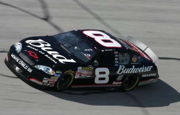 TALLADEGA, AL - April 28: Dale Earnhardt Jr., driver of the #8 Budweiser Chevrolet, drives during the NASCAR Nextel  Cup Series Aaron's 499 practice at the Talladega Superspeedway on April 28, 2006 in Talladega, Alabama.  (Photo by Andy Lyons/Getty Images
