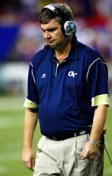 ATLANTA - DECEMBER 31:  Head coach Paul Johnson of the Georgia Tech Yellow Jackets walks off the field after a timeout during the Chick-fil-A Bowl against the LSU Tigers on December 31, 2008 at the Georgia Dome in Atlanta, Georgia.  (Photo by Kevin C. Cox
