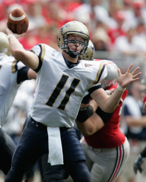 COLUMBUS, OH - SEPTEMBER 8:  Chris Jacquemain #11 of the Akron Zips passes during the game against the Ohio State Buckeyes at Ohio Stadium on September 8, 2007 in Columbus, Ohio. Ohio State won 20-2. (Photo by David Maxwell/Getty Images)