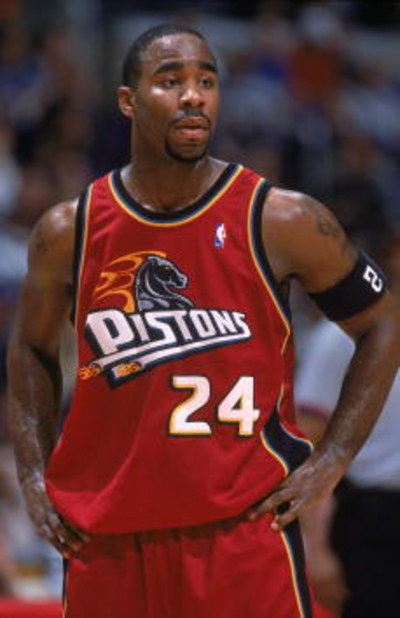22 Mar 2001:  A close up of Mateen Cleaves #24 of the Detroit Pistons as he looks on from the court during the game against the Los Angeles Clippers at the STAPLES Center in Los Angeles, California. The Clippers defeated the Pistons 101-94.    NOTE TO USE