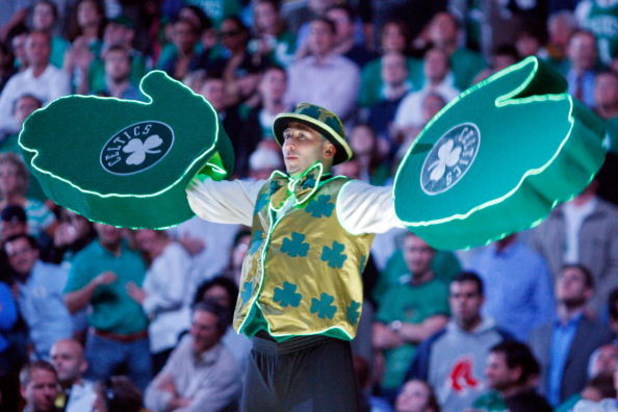 BOSTON - MAY 20:  The Boston Celtics mascots 'Lucky' performs before taking on the Detroit Pistons during Game One of the 2008 NBA Eastern Conference finals at the TD Banknorth Garden on May 20, 2008 in Boston, Massachusetts. NOTE TO USER: User expressly 