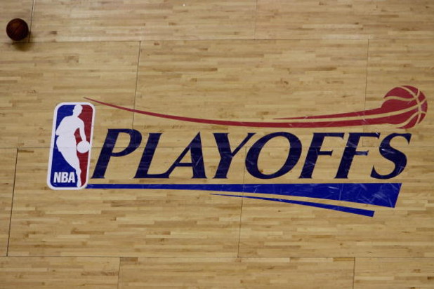 SAN ANTONIO - APRIL 22:  A detail shot of the Playoffs logo in Game Two of the Western Conference Quarterfinals between the San Antonio Spurs and the Phoenix Suns during the 2008 NBA Playoffs at the AT&T Center on April 22, 2008 in San Antonio, Texas.  Th