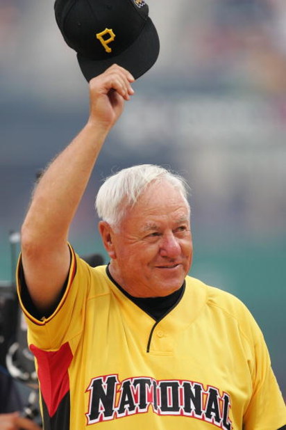 PITTSBURGH - JULY 09:  Bill Mazeroski of the National Team is introduced before the start of the Taco Bell All-Star Legends & Celebrity Softball Game against the American Team at PNC Park on July 9, 2006 in Pittsburgh, Pennsylvania.  (Photo by Jamie Squir