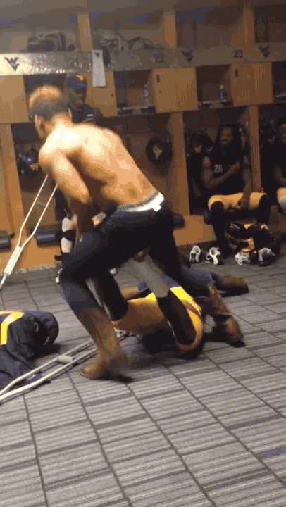 West Virginia Football Players Stage Wwe Match In Locker Room